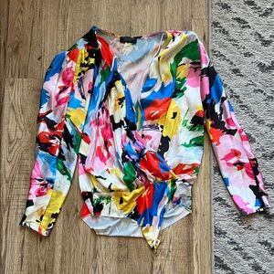 Zara Colorful Abstract Print Wrap Bodysuit